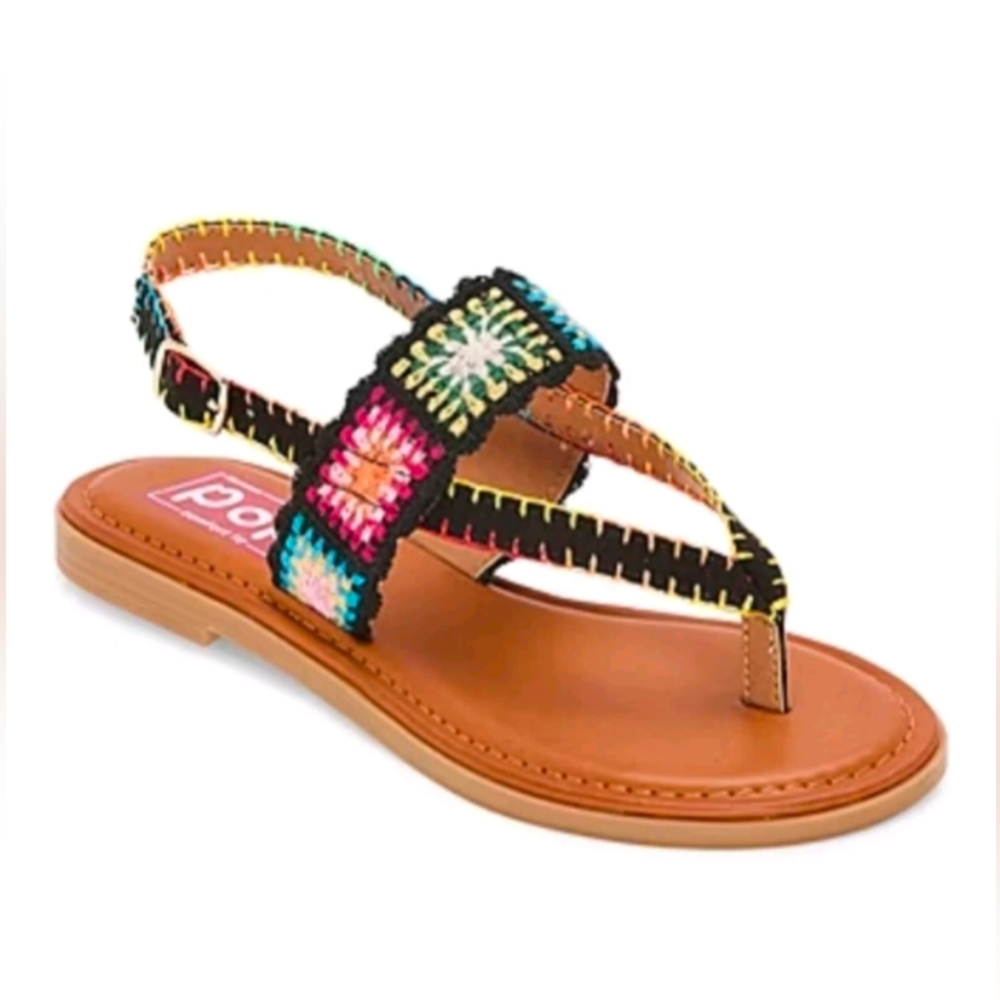 New Colorful Boho Jelly pop Crochet Sandals Neon Slingback Brown NWB 9M